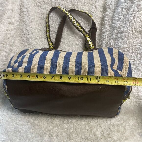 Big Buddha navy Blue &Beige stripes Fabric Large Tote Bag synthetic brown straps - Picture 8 of 16